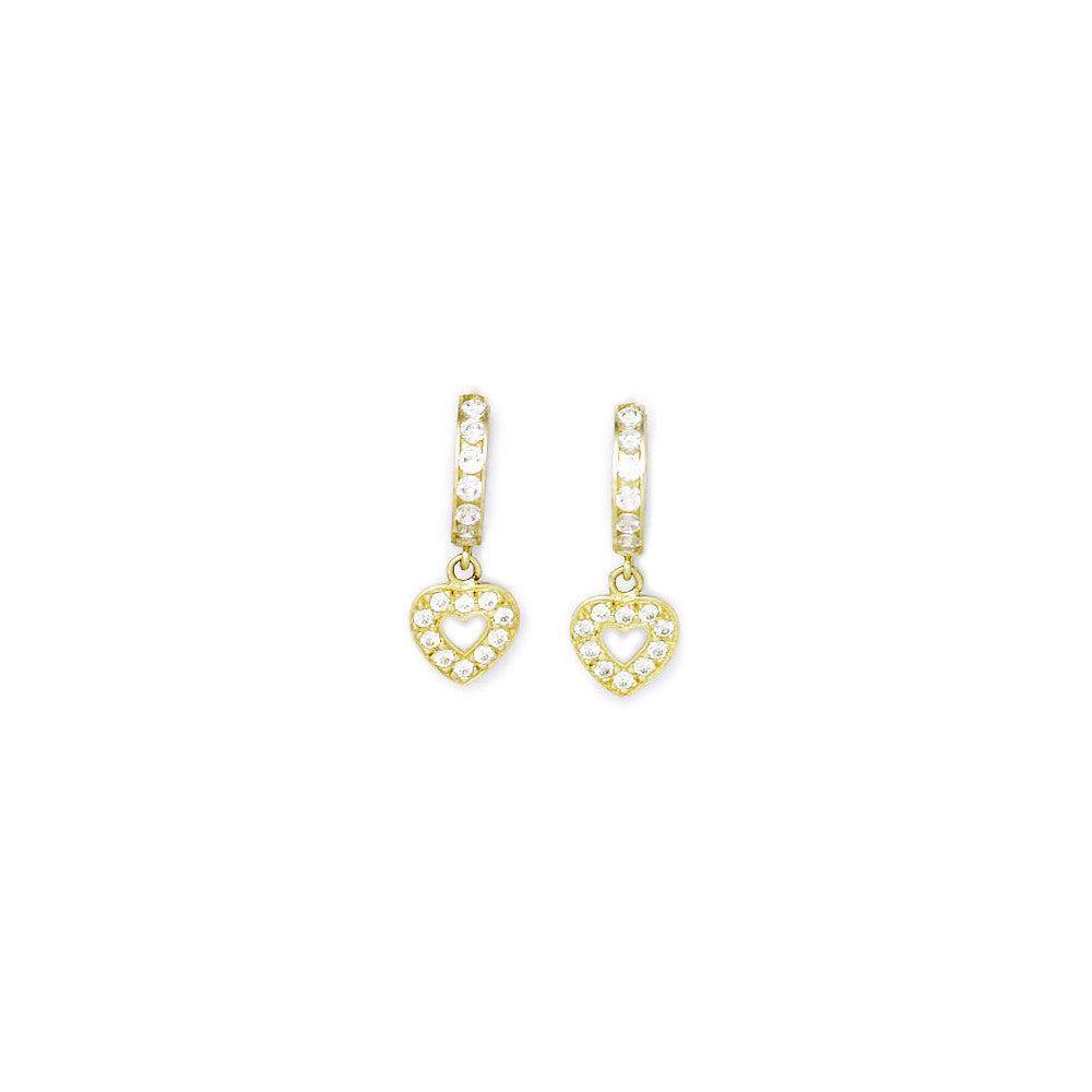 14k Yellow Gold CZ Sweetheart Huggy Earrings