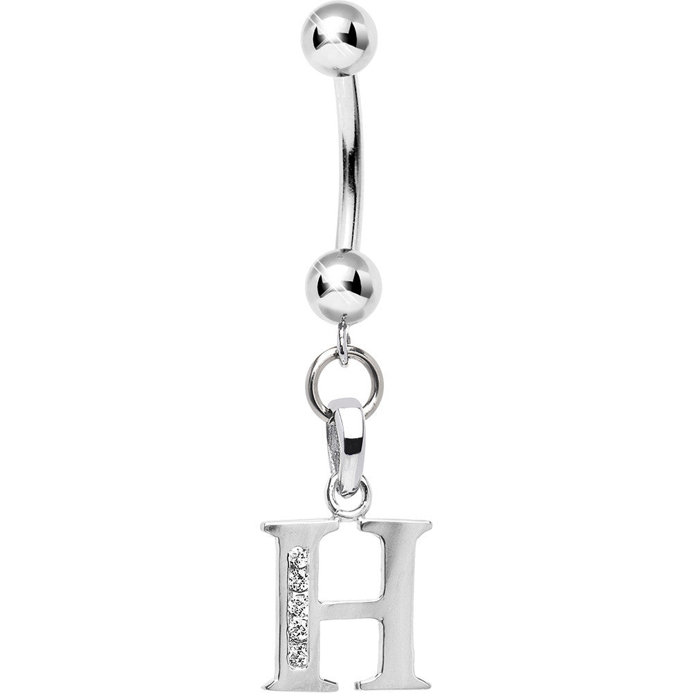 16G Solid 14k White Gold CZ Initial H Belly Ring
