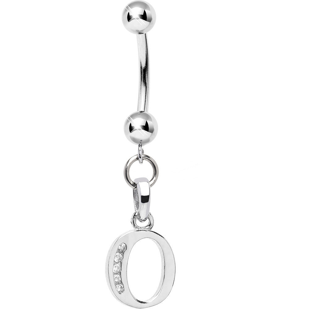 16G Solid 14k White Gold CZ Initial O Belly Ring