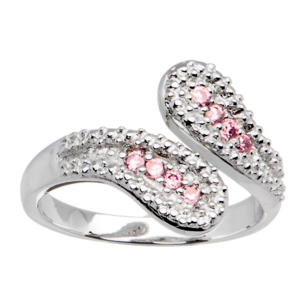 Sterling Silver 925 Pink Cubic Zirconia Wrap Toe Ring