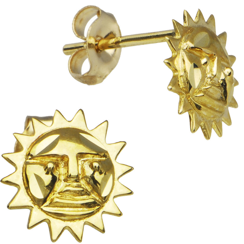 14k Yellow Gold Sunglass Sun Stud Earrings