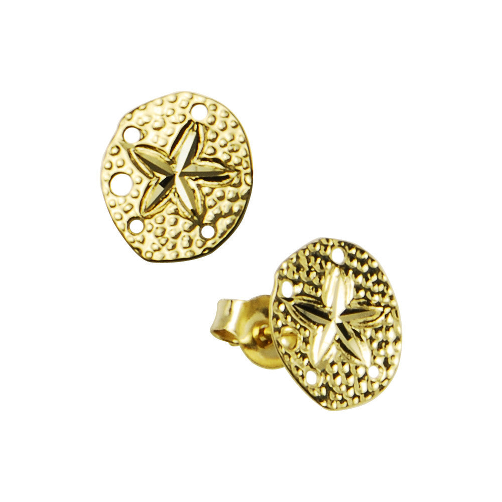 14k Yellow Gold Sand Dollar Stud Earrings
