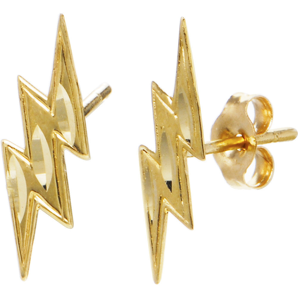14k Yellow Gold Lightning Bolt Stud Earrings
