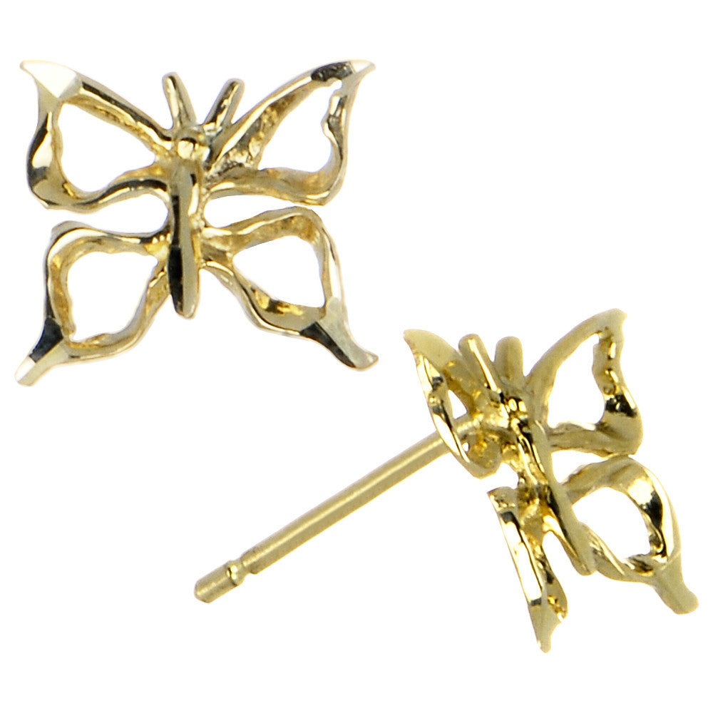 14k Yellow Gold Hollow Butterfly Stud Earrings