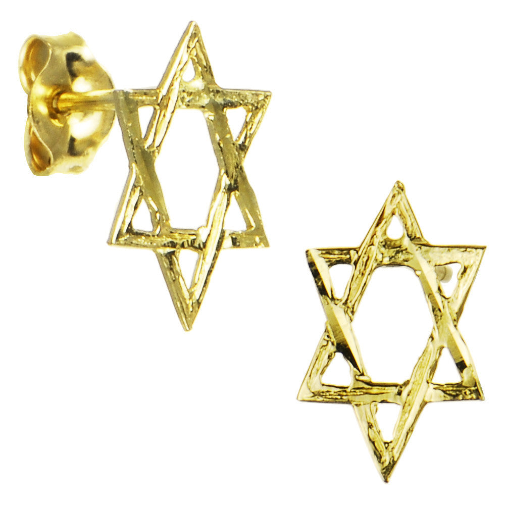 14k Yellow Gold Star of David Stud Earrings