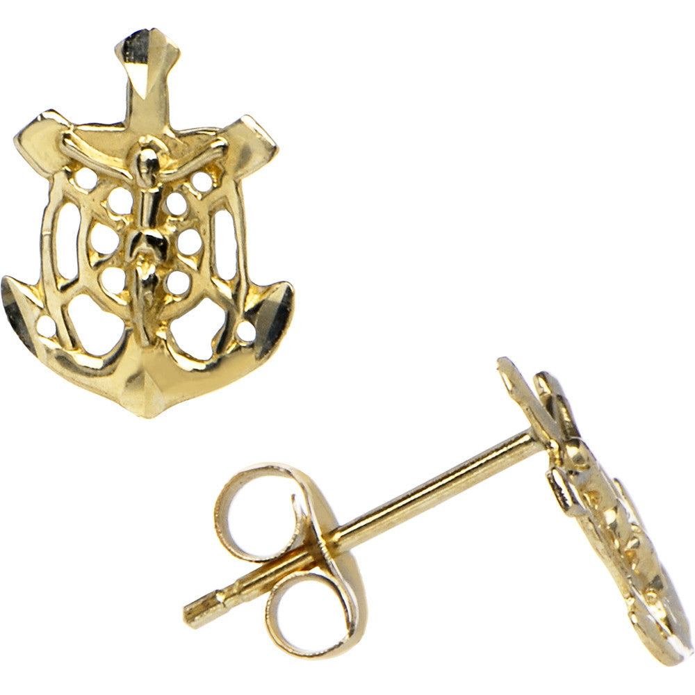 14k Yellow Gold Religious Jesus Stud Earrings