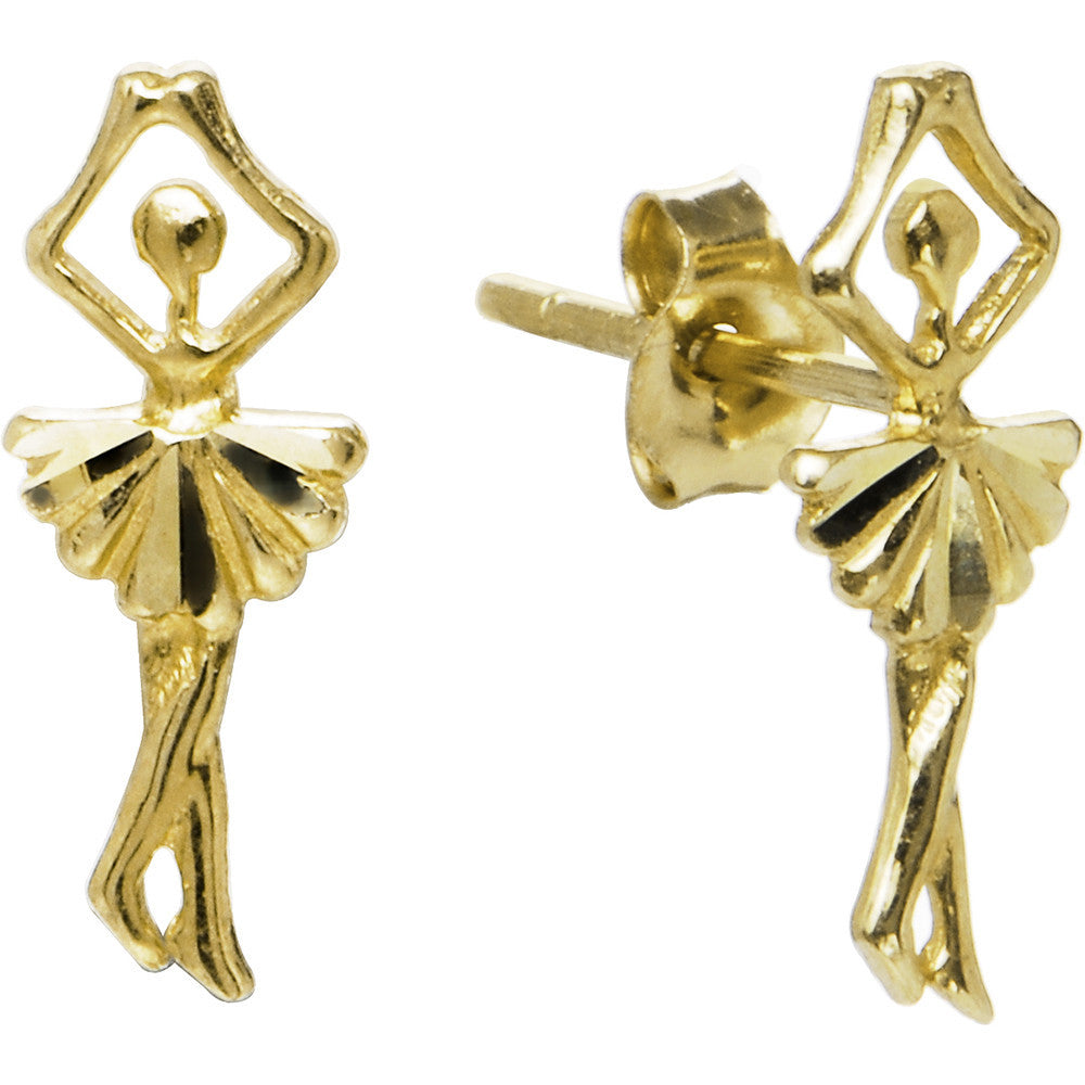 14k Yellow Gold Ballerina Stud Earrings