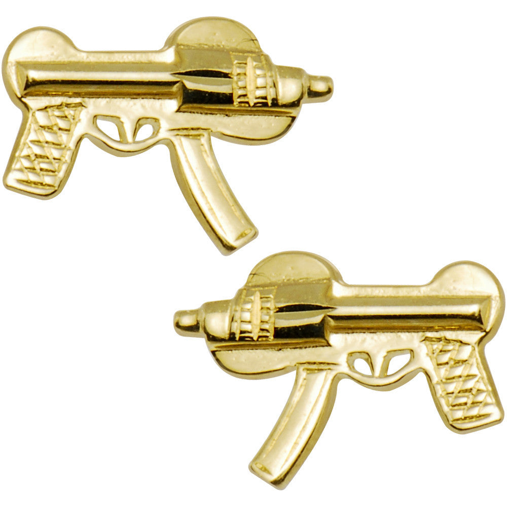 14k Yellow Gold Machine Gun Stud Earrings
