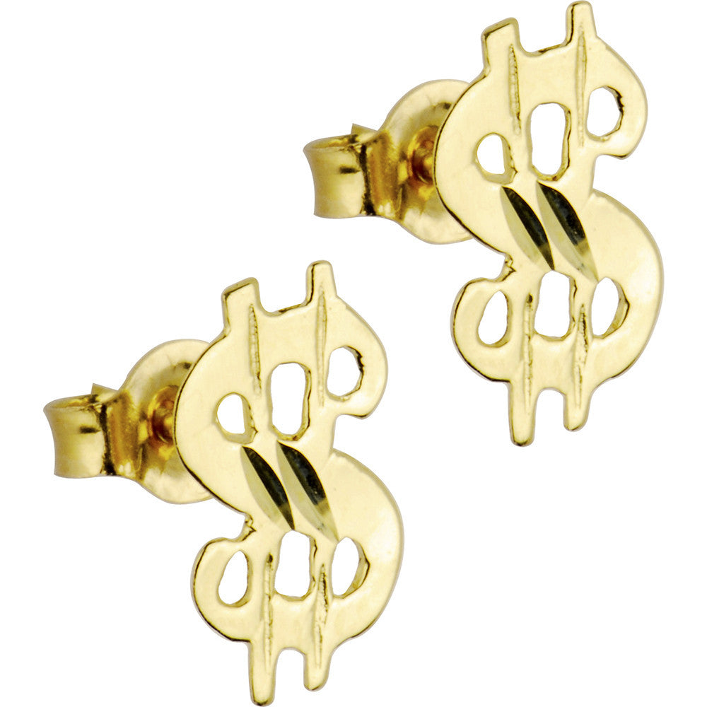 14k Yellow Gold Dollar Symbol Stud Earrings
