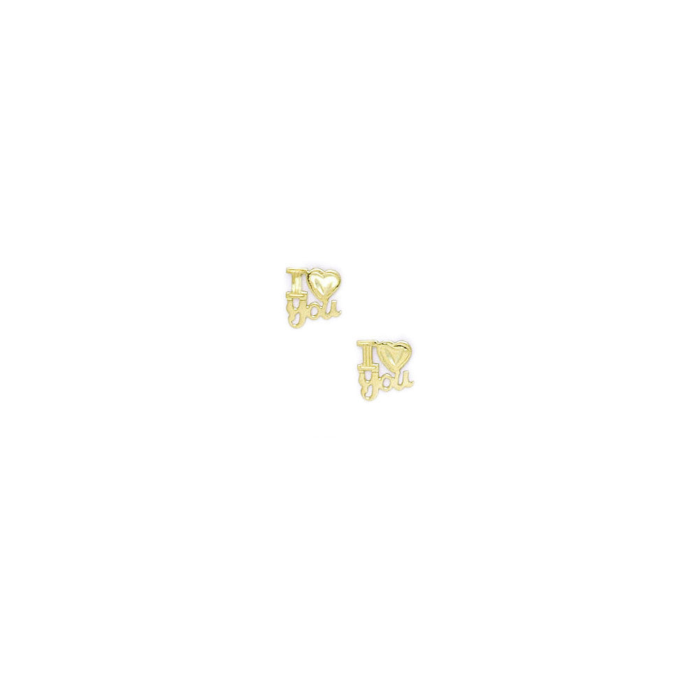 14k Yellow Gold I Love You Stud Earrings