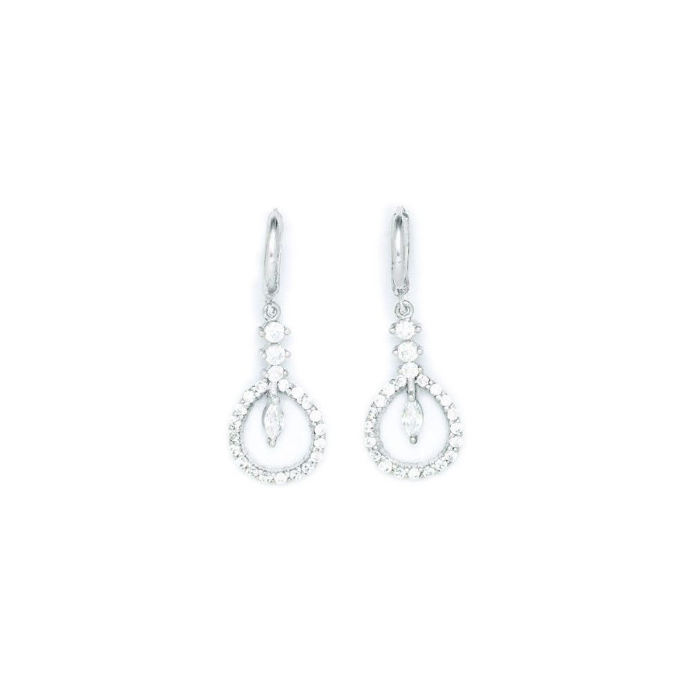 Sterling Silver CZ Teardrop Circle Dangle Huggy Earrings