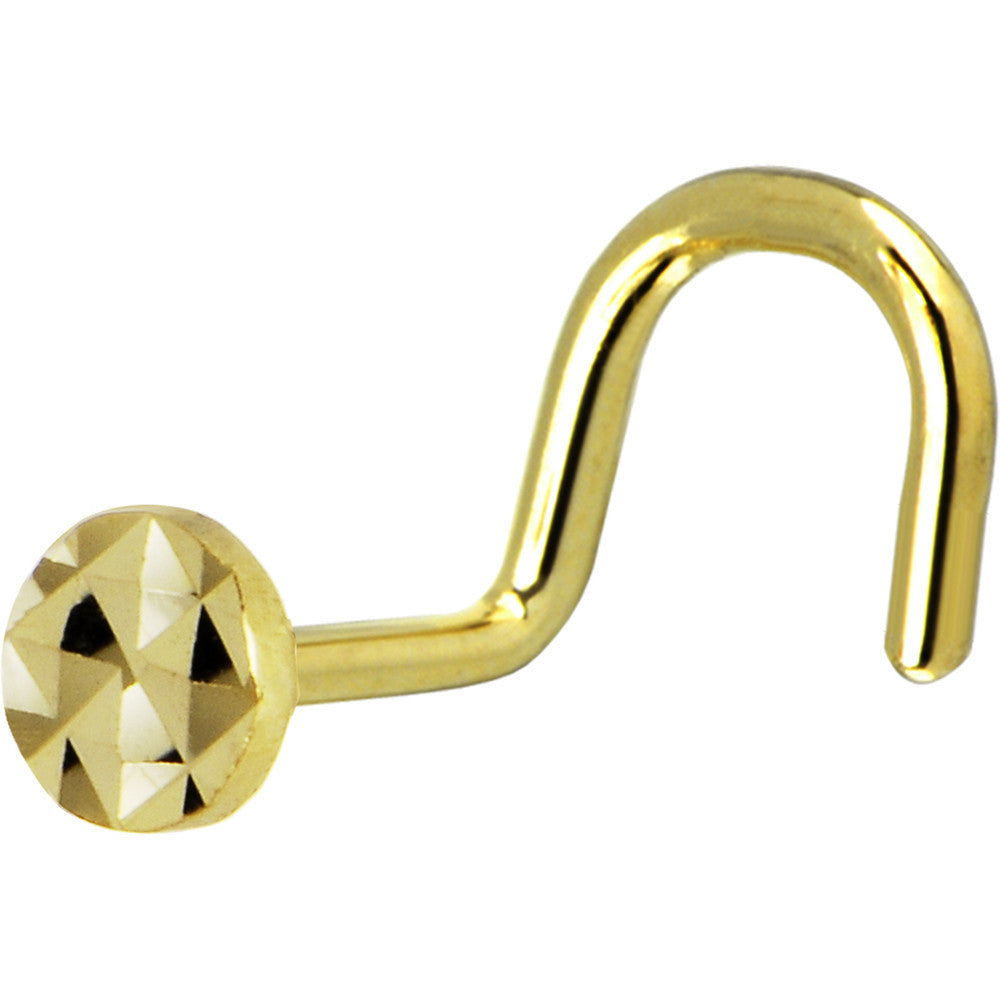 Solid 14K Yellow Gold Textured Flat Disc Nose Screw Ring