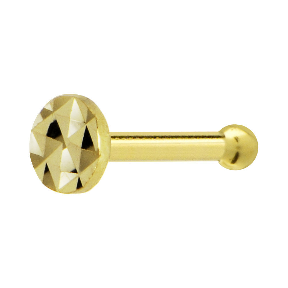 Solid 14K Yellow Gold Textured Flat Disc Nose Bone