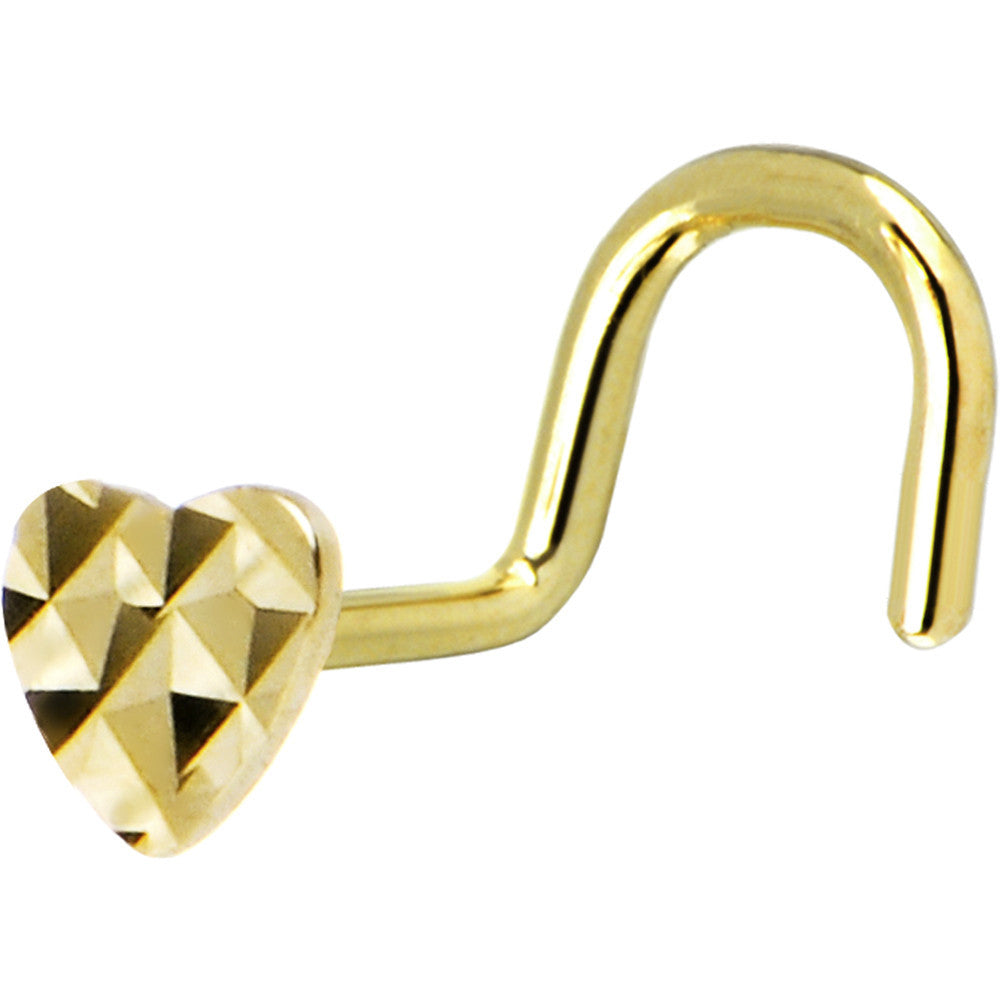 Solid 14KT Yellow Gold Flat Textured Heart Nose Screw Ring
