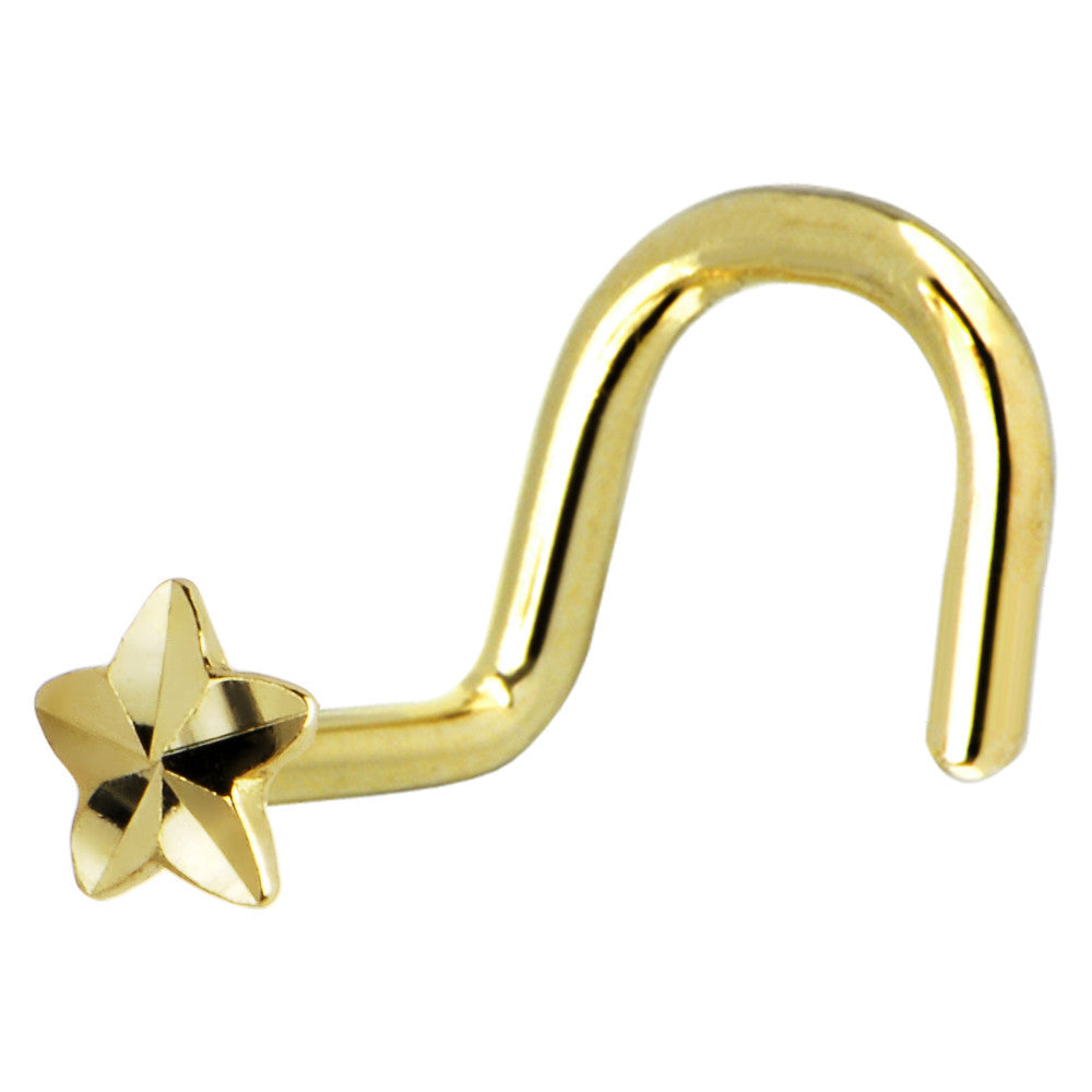 Solid 14K Yellow Gold Raised Star Nose Screw Ring