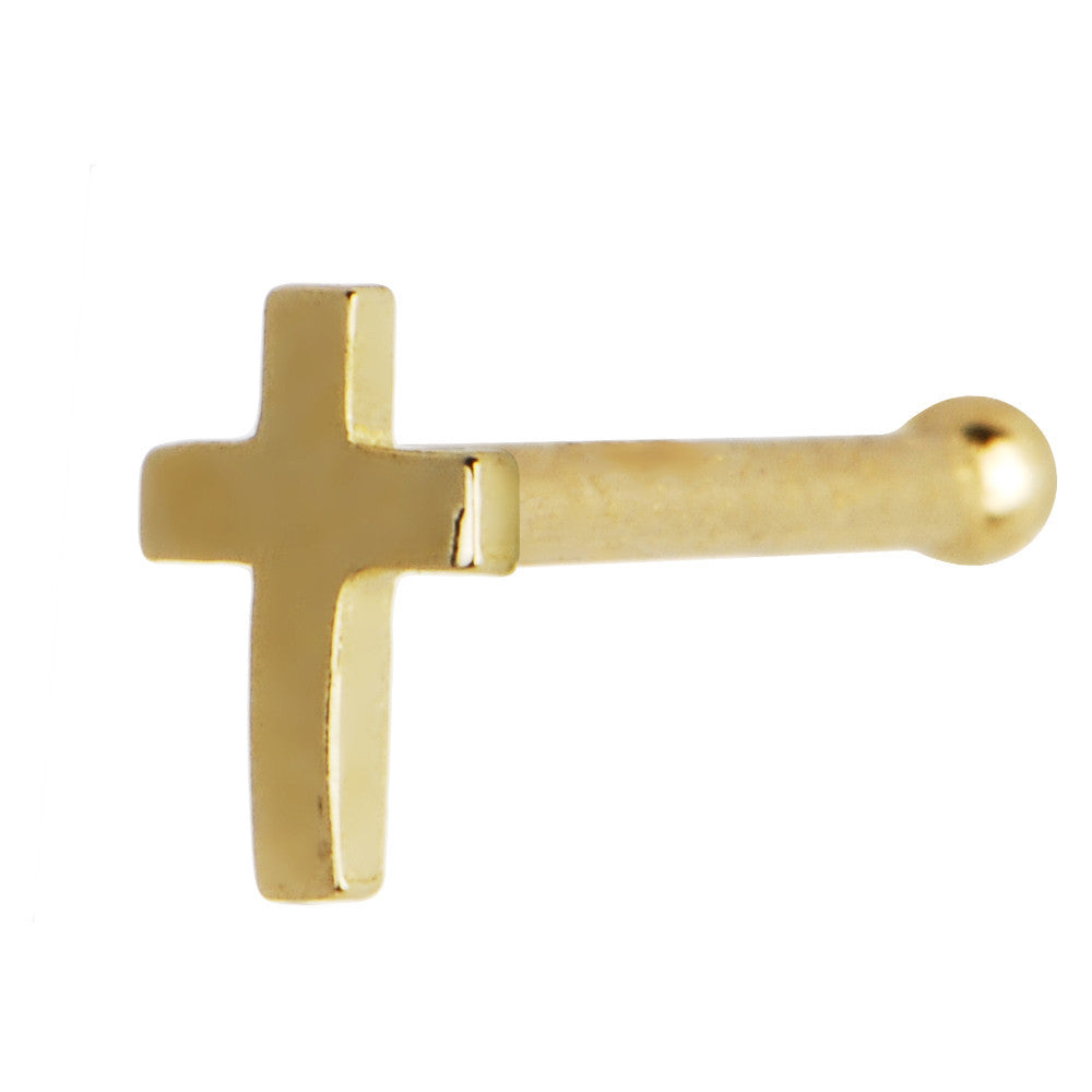 Solid 14K Yellow Gold Cross Nose Bone