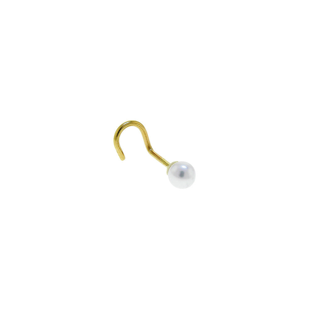 Solid 14K Yellow Gold 3mm Pearl Nose Screw Ring