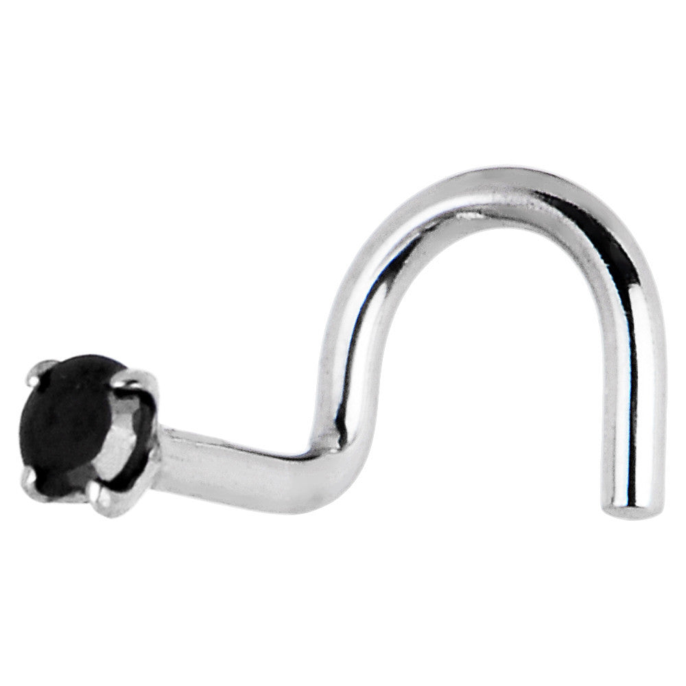 Solid 14K White Gold 2mm Black Cubic Zirconia Nose Screw Ring
