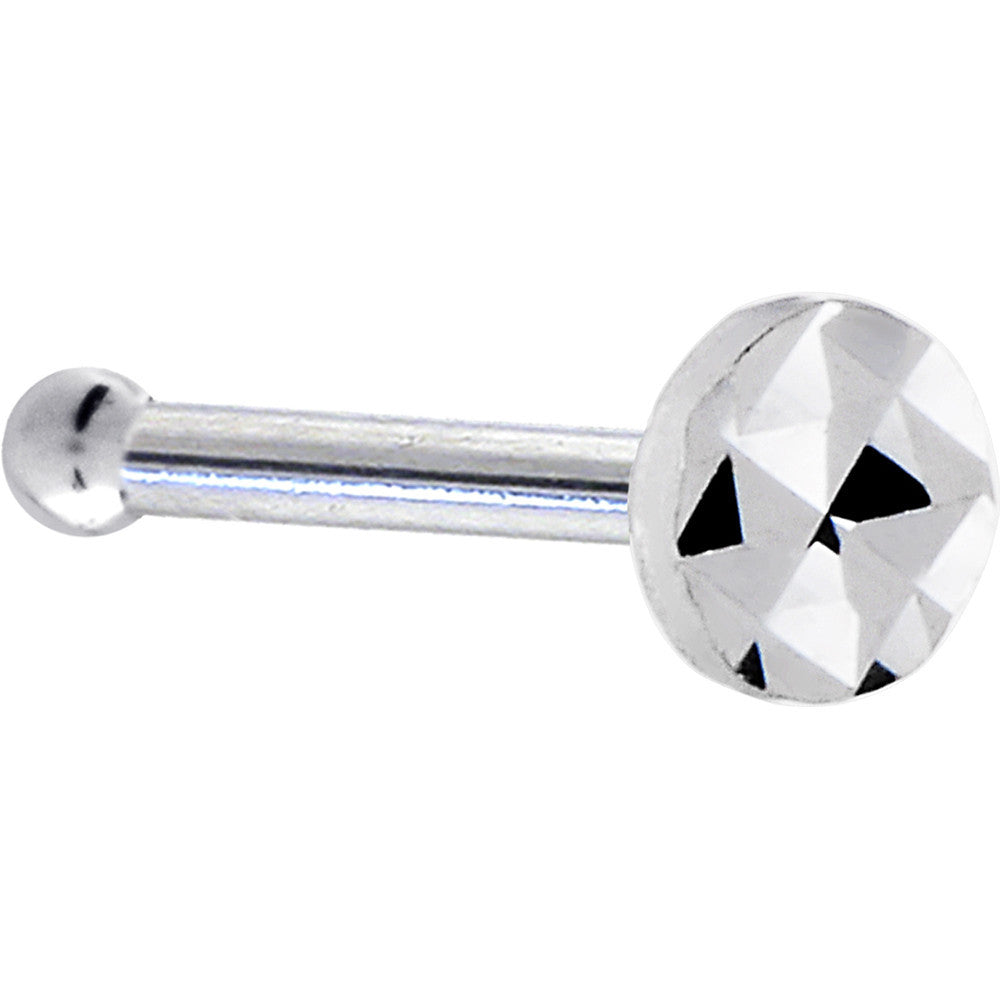 Solid 14K White Gold Textured Flat Disc Nose Bone