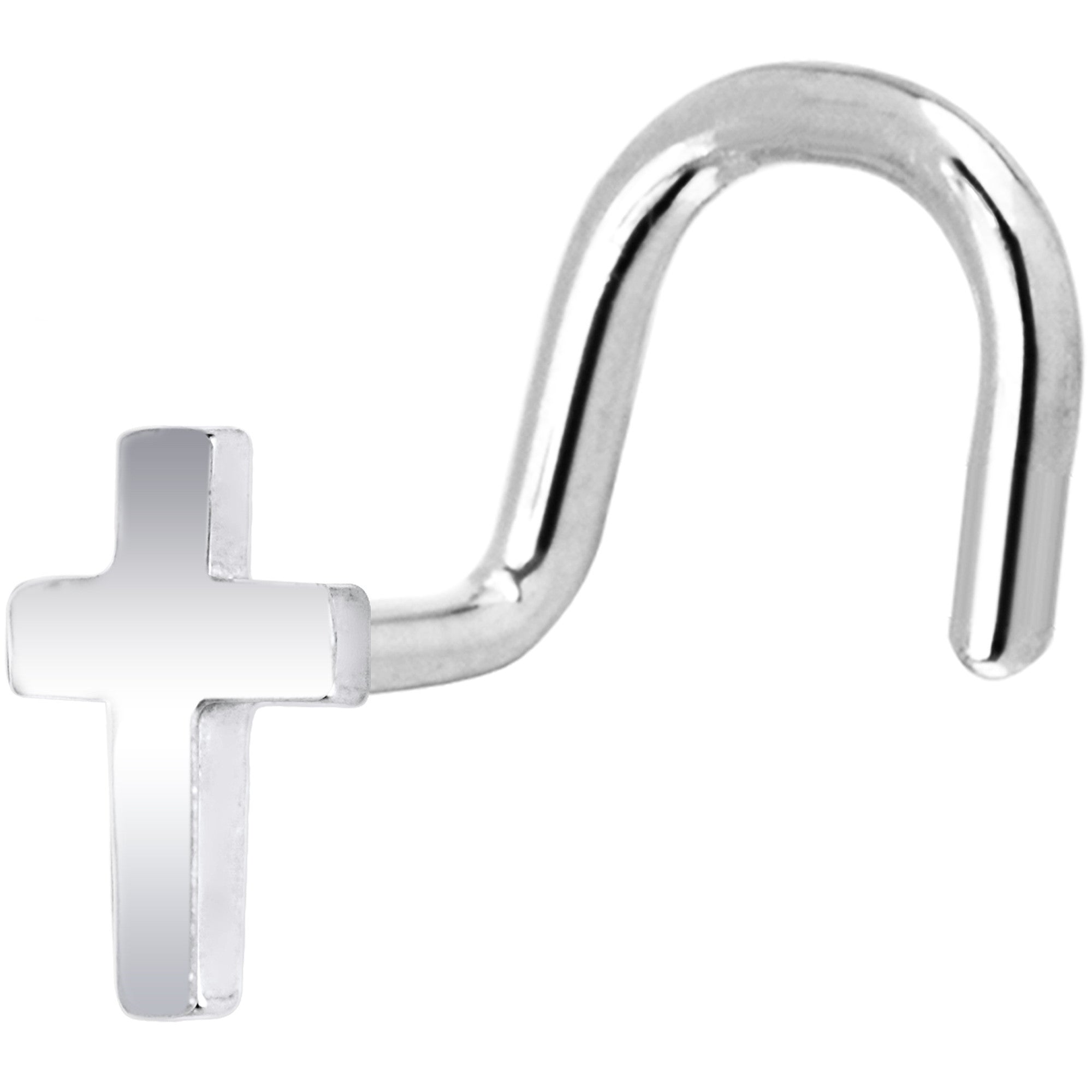 Solid 14K White Gold Cross Nose Screw Ring