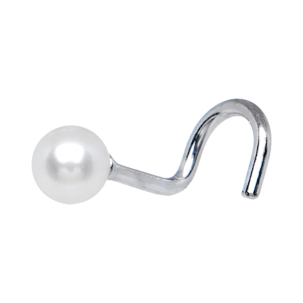 Solid 14KT White Gold 3mm Pearl Nose Screw Ring