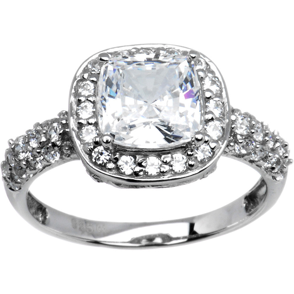 Sterling Silver Princess Cubic Zirconia Ring -2.18 ct tw