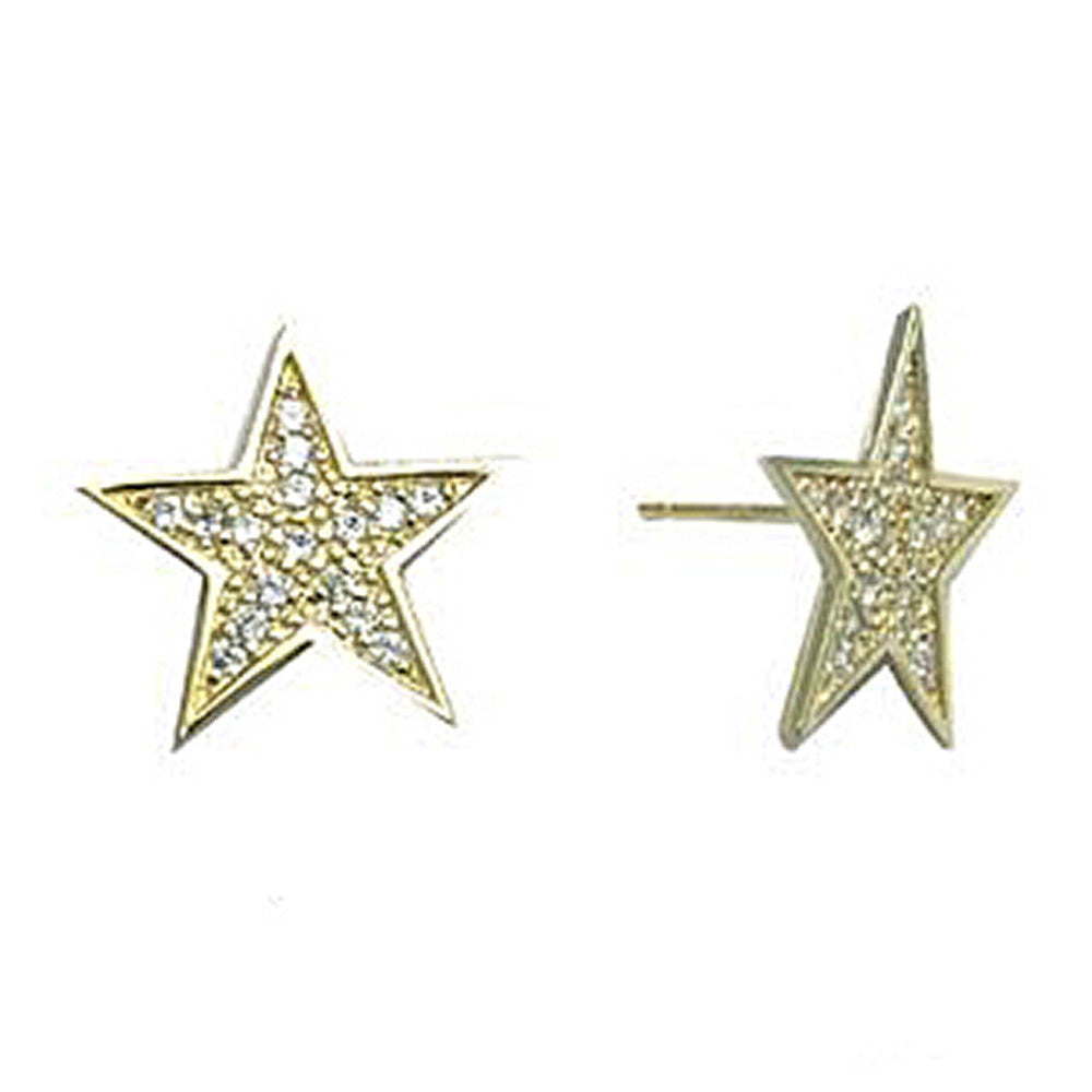14k Yellow Gold 15mm CZ Paved Star Stud Earrings