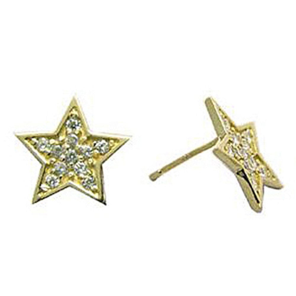 14k Yellow Gold 12mm CZ Paved Star Stud Earrings