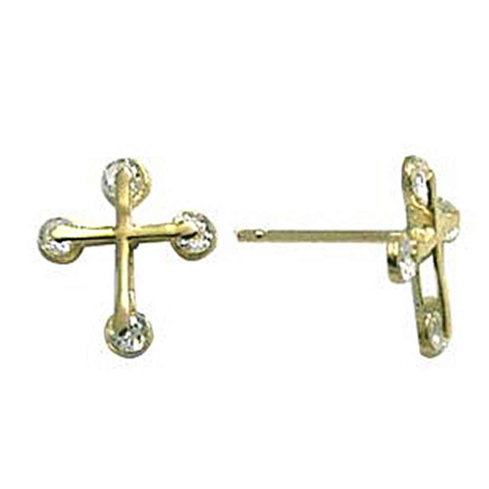 14k Yellow Gold Zirconia Cross Stud Earrings