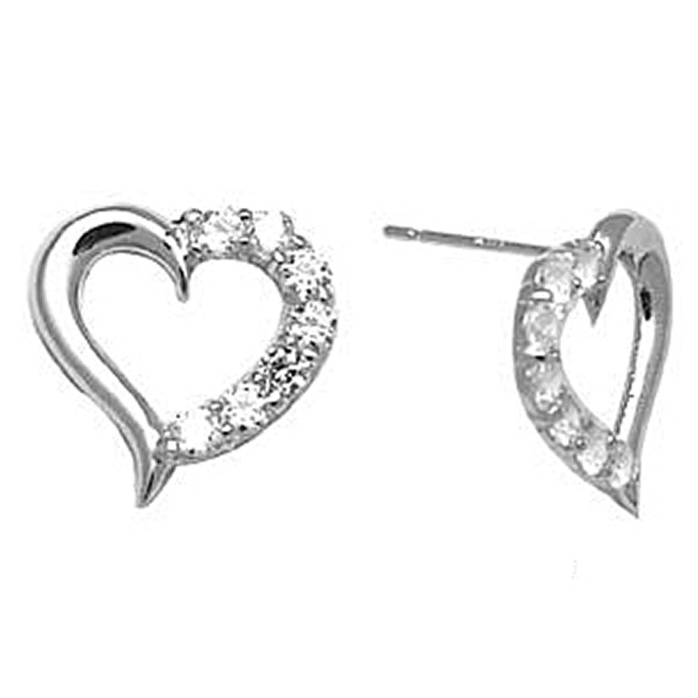 14k White Gold CZ Hollow Heart Stud Earrings 12mm