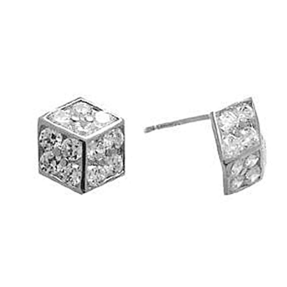 14k White Gold CZ 10mm Dice Stud Earrings
