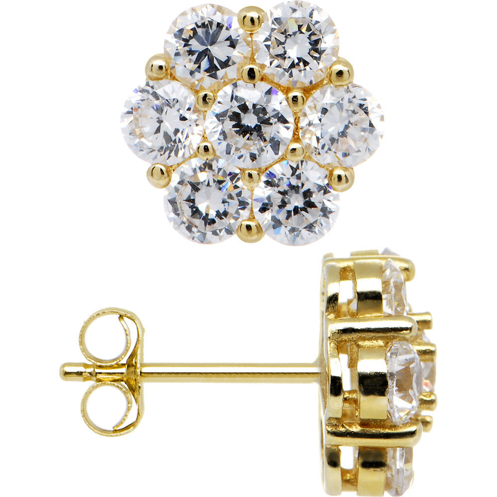 14k Yellow Gold 7mm CZ Flower Stud Earrings