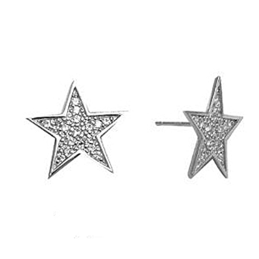 14kt White Gold 15mm CZ Paved Star Stud Earrings
