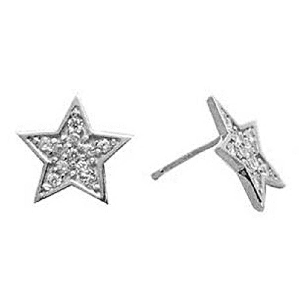 14k White Gold 12mm CZ Paved Star Stud Earrings