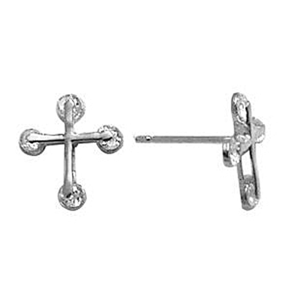 14k White Gold Zirconia Cross Stud Earrings