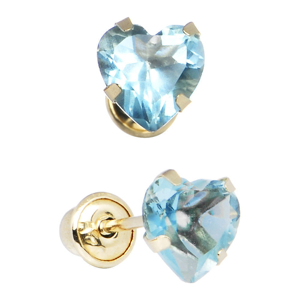 14k Yellow Gold .47 Carat CZ Heart March Birthstone Earrings