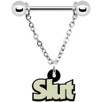 Glow in the Dark Slut Chain Dangle Nipple Ring Set lightweight body jewelry