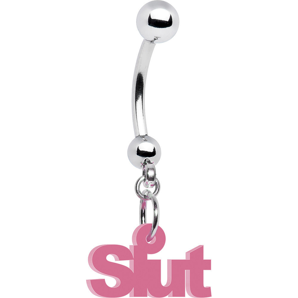 Solid Pink Slut Hypoallergenic Stainless Steel Belly Ring