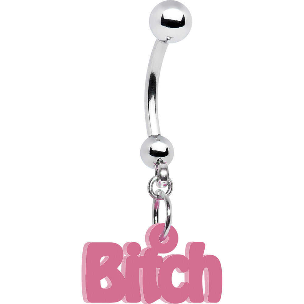 Solid Pink Bitch Hypoallergenic Stainless Steel Belly Ring