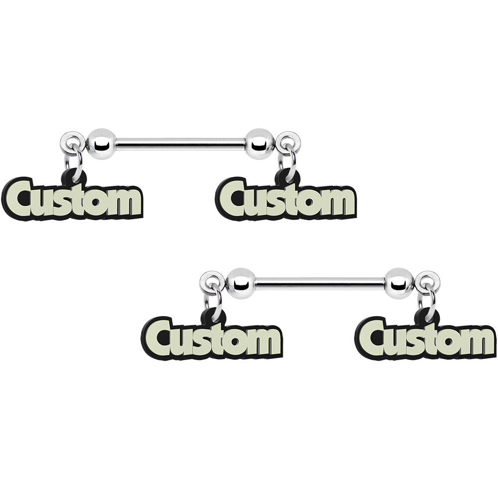 Custom Glow in the Dark Double Personalized Name Dangle Nipple Ring Set stylish jewelry