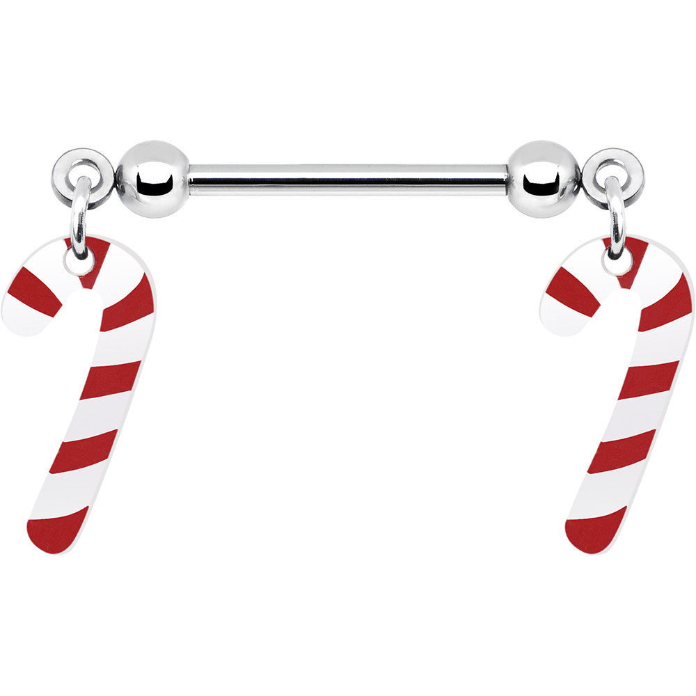 Holiday Candy Cane Dangle Nipple Ring Set