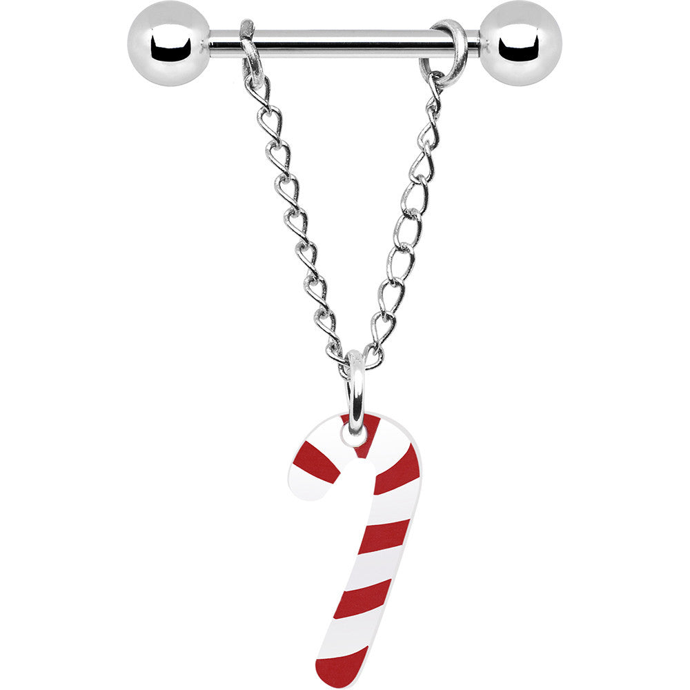 14 Gauge Christmas Candy Cane Chain Dangle Nipple Ring Set