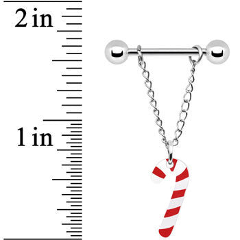 14 Gauge Christmas Candy Cane Chain Dangle Nipple Ring Set stylish jewelry