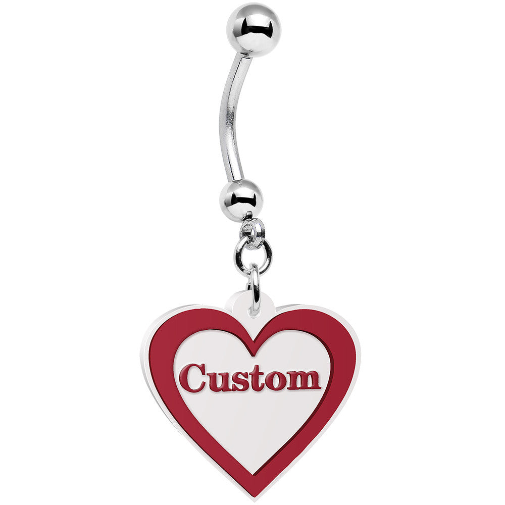Custom Red White Valentines Day Heart Personalized Dangle Hypoallergenic Stainless Steel Belly Ring
