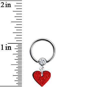 Red Glitter Heart Captive Ring lightweight body jewelry