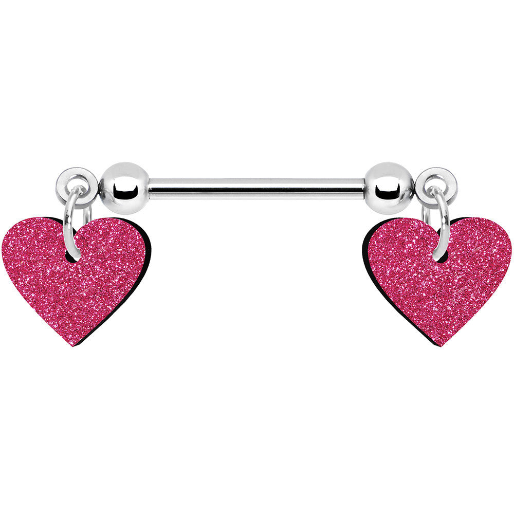 Pink Glitter Heart Nipple Ring Set lightweight body jewelry