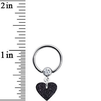 14 Gauge 1/2 Clear Gem Black Glitter Heart Dangle BCR Captive Ring lightweight body jewelry