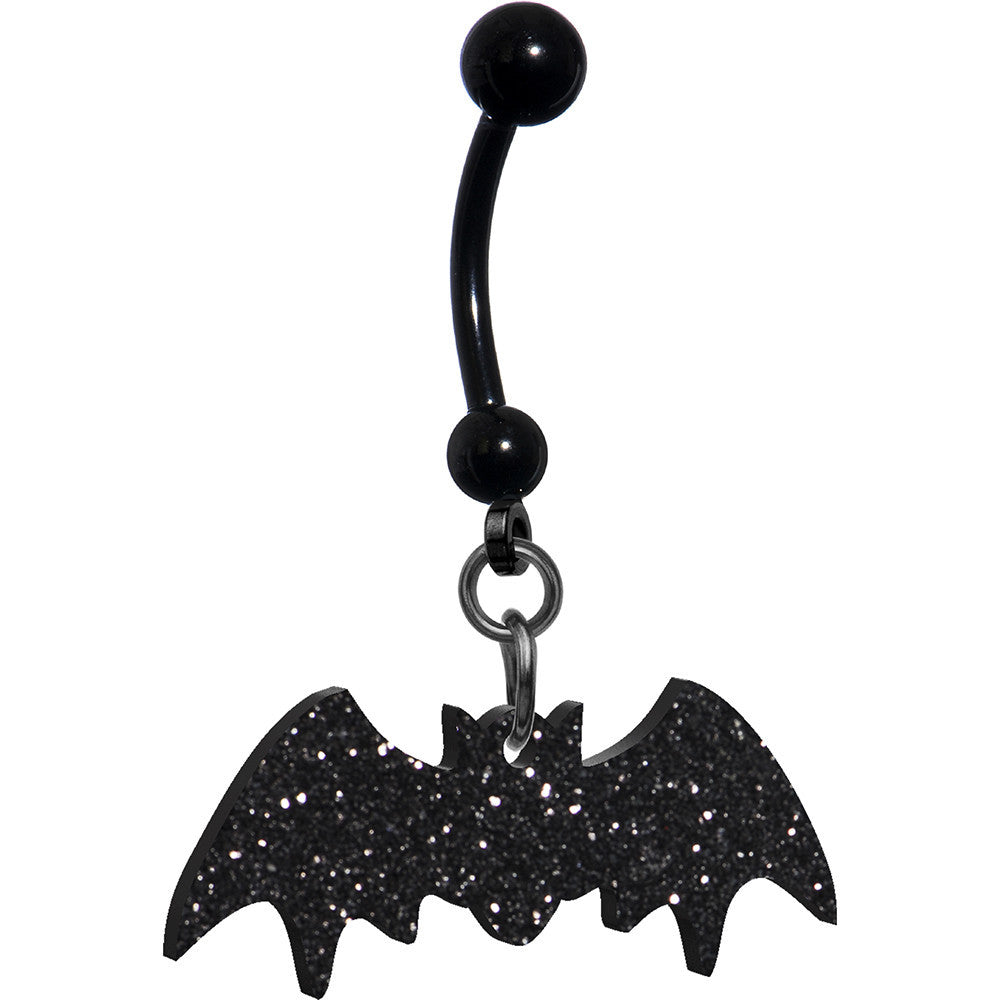 Glittery Black Bat Hypoallergenic Stainless Steel Belly Ring