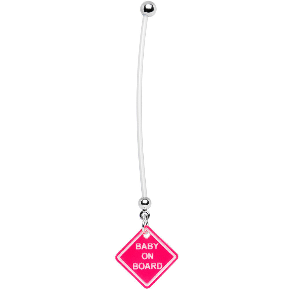 Pink Baby on Board Pregnant Hypoallergenic Stainless Steel Belly Ring