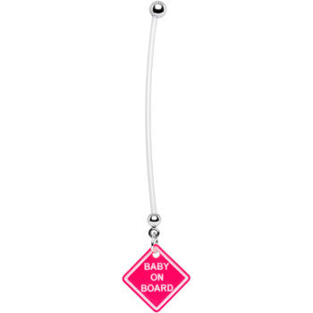 Pink Baby on Board Pregnant Stainless Steel Belly Ring lightweight comfortable